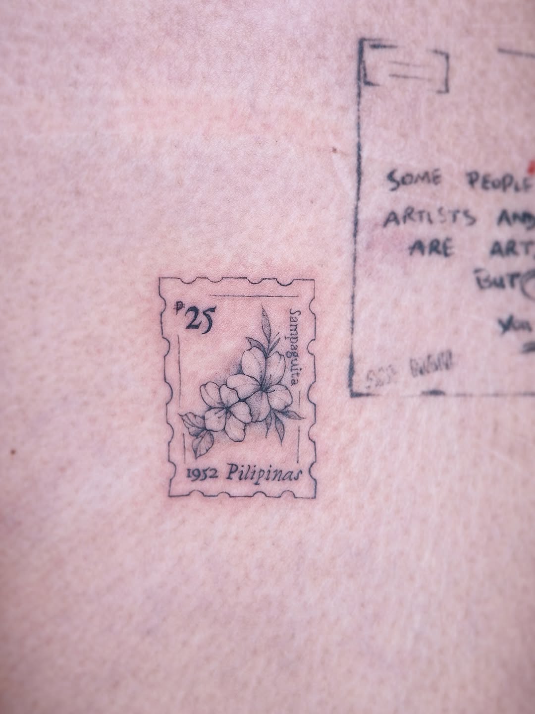 Philippine Sampaguita stamp tattoo on skin