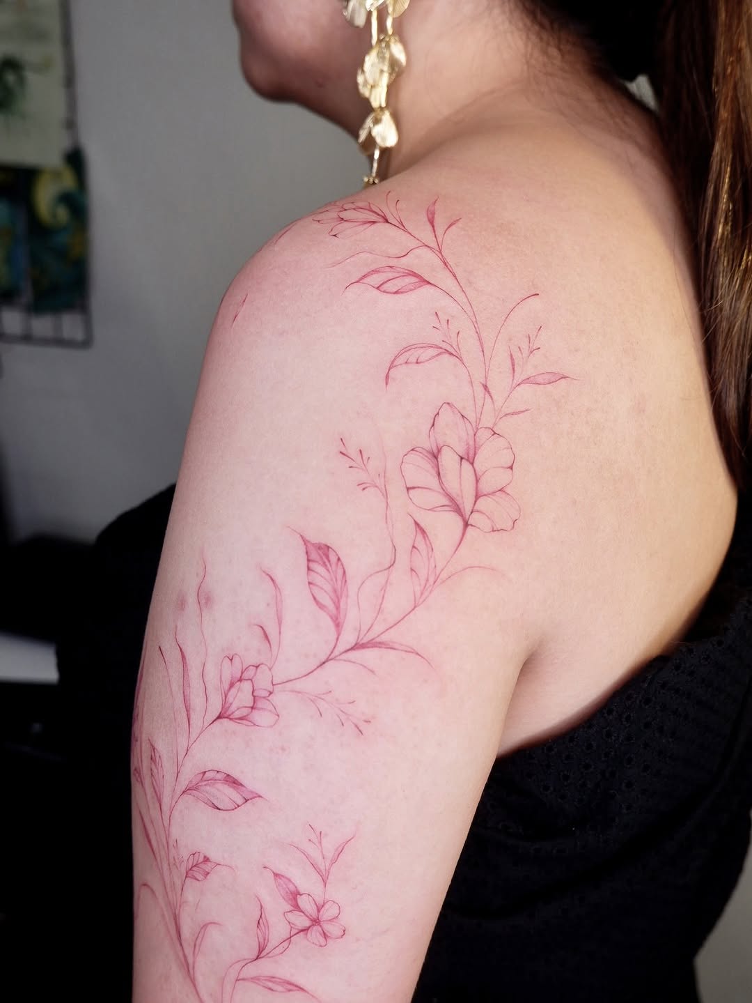 Botanical composition tattoo — detailed segment